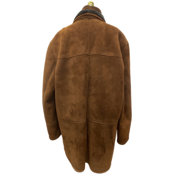 SHEARLING Original LAMBSKIN Sherpa Men's Coat Brown Suede Collar Sz 58 - Picture 3 of 11